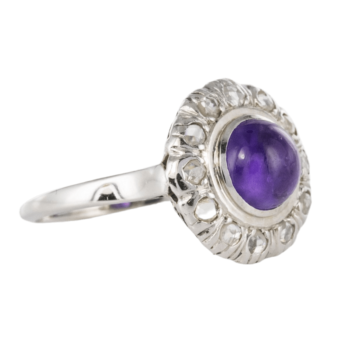 Bague Marguerite en or blanc, platine, améthyste et diamants - Castafiore