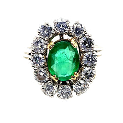 Bague Marguerite en or blanc, platine, émeraude et diamants - Castafiore