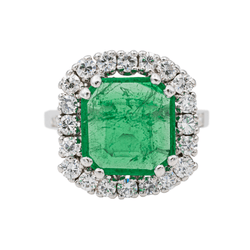 Bague Marguerite en or blanc, platine et émeraude - Castafiore