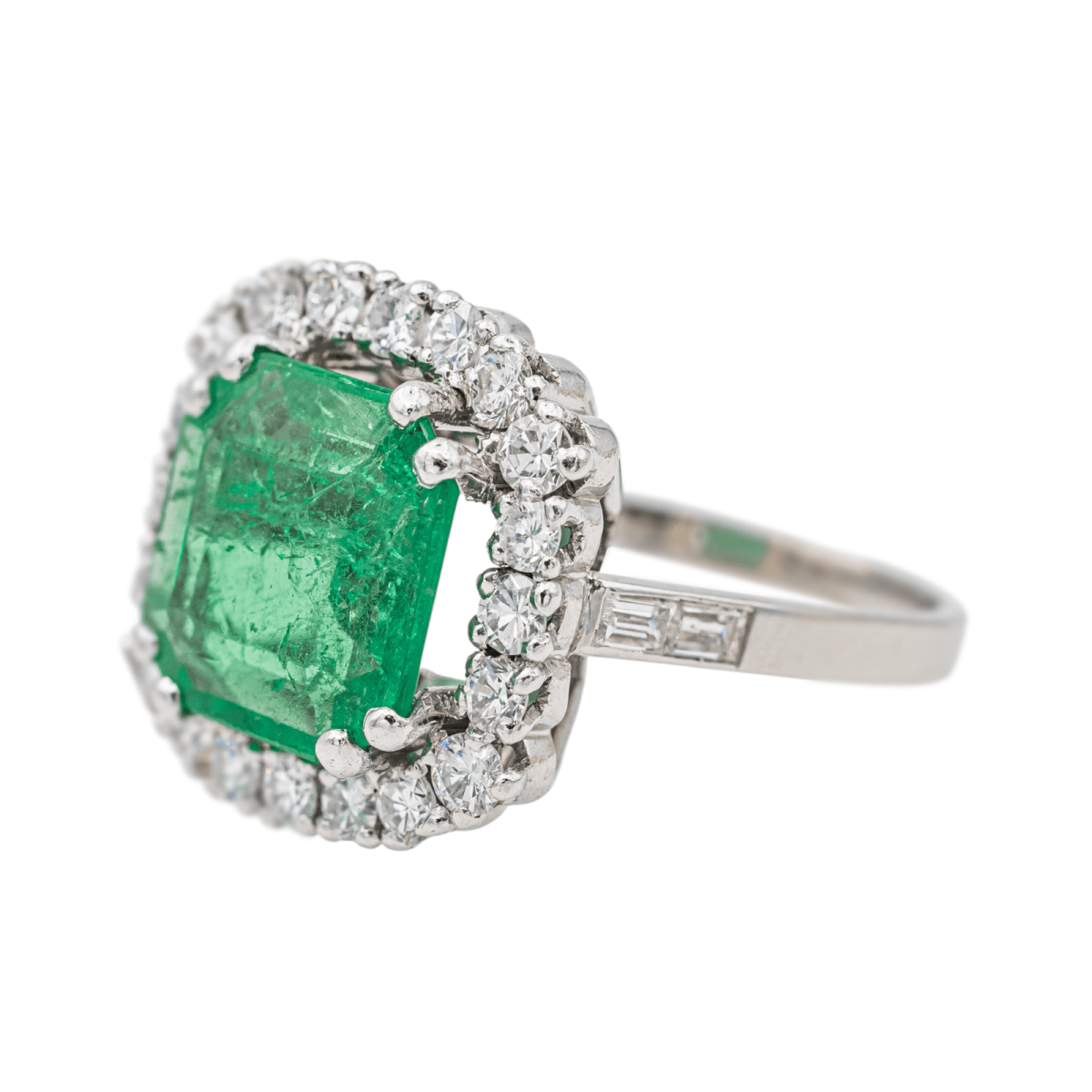 Bague Marguerite en or blanc, platine et émeraude - Castafiore