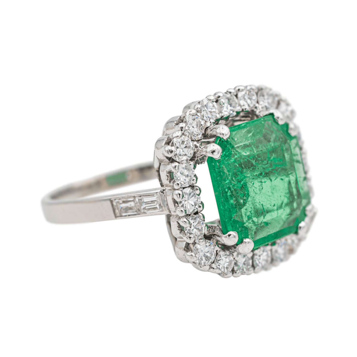 Bague Marguerite en or blanc, platine et émeraude - Castafiore