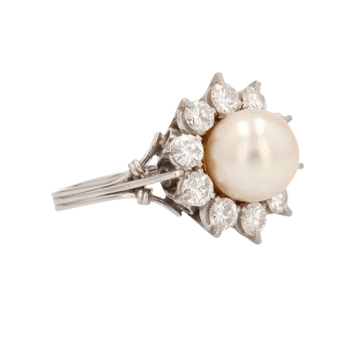Bague Marguerite en or blanc, platine, perle et diamants - Castafiore
