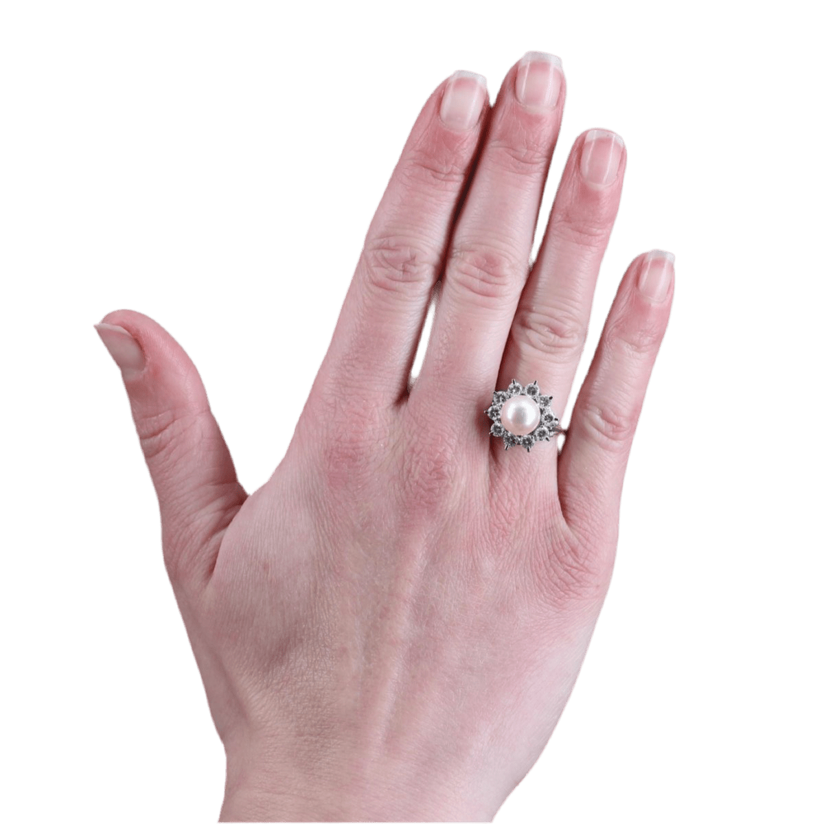 Bague Marguerite en or blanc, platine, perle et diamants - Castafiore