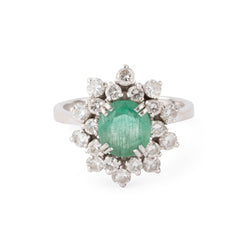 Bague Marguerite en or blanc, platine, pierre verte et diamants - Castafiore