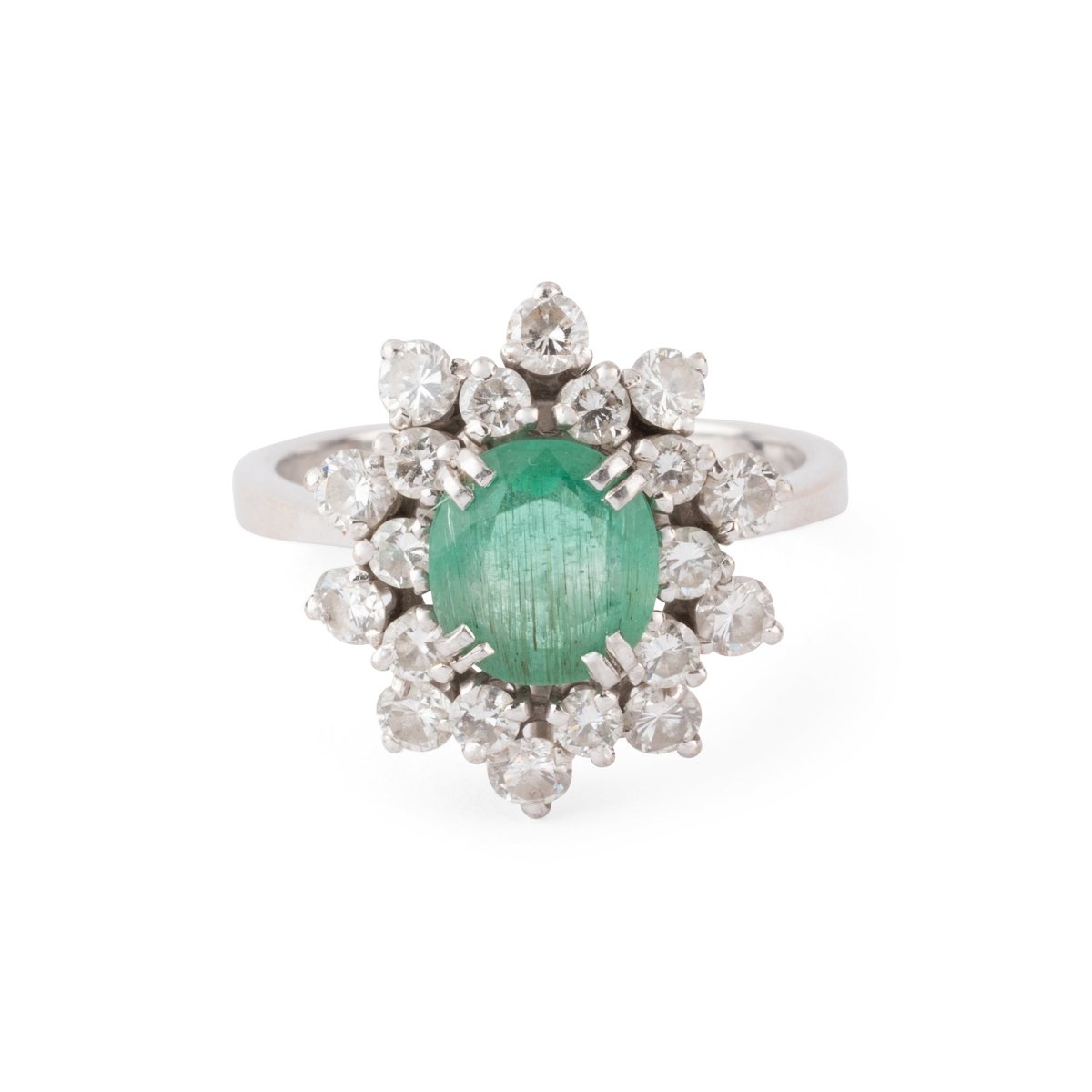 Bague Marguerite en or blanc, platine, pierre verte et diamants - Castafiore