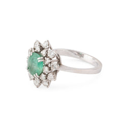 Bague Marguerite en or blanc, platine, pierre verte et diamants - Castafiore