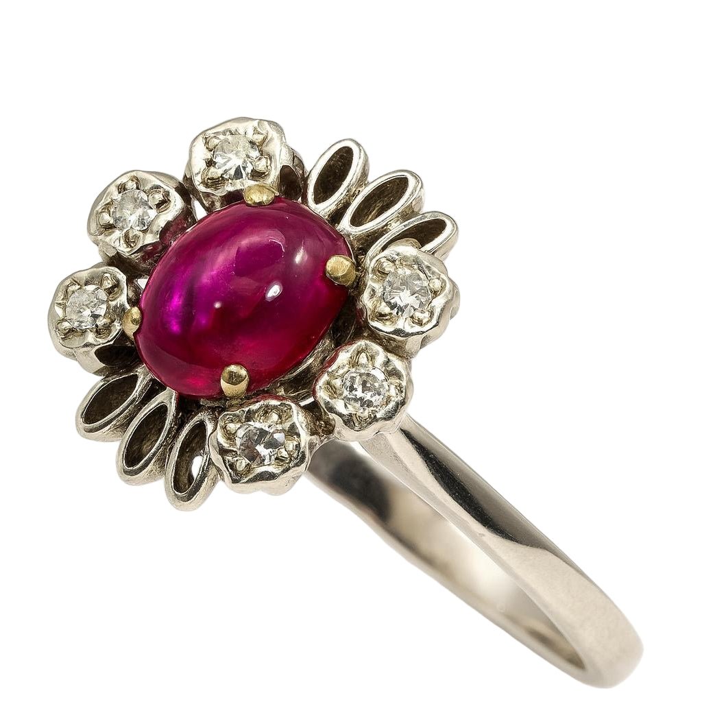 Bague Marguerite en or blanc, rubis et diamants - Castafiore