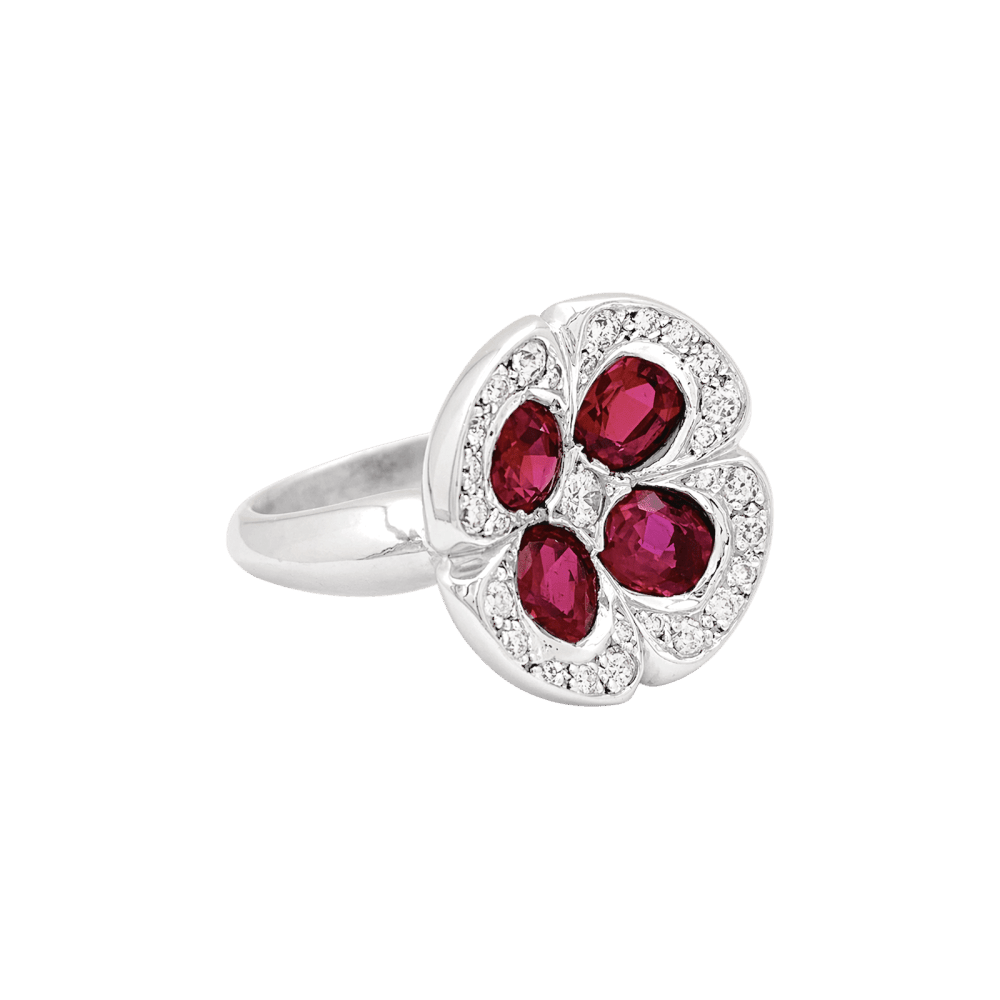 Ring "Flower, white gold, synthetic rubies and diamonds.