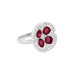 Ring "Flower, white gold, synthetic rubies and diamonds.