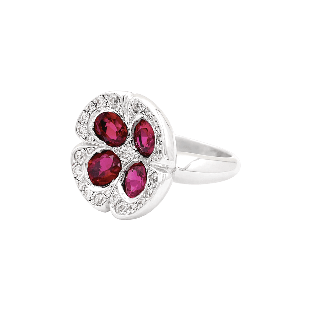 Ring "Flower, white gold, synthetic rubies and diamonds.