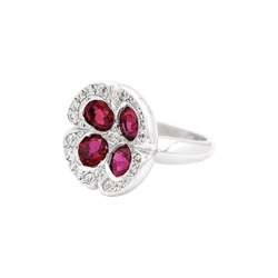 Ring "Flower, white gold, synthetic rubies and diamonds.
