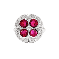 Ring "Flower, white gold, synthetic rubies and diamonds.