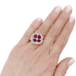 Ring "Flower, white gold, synthetic rubies and diamonds.