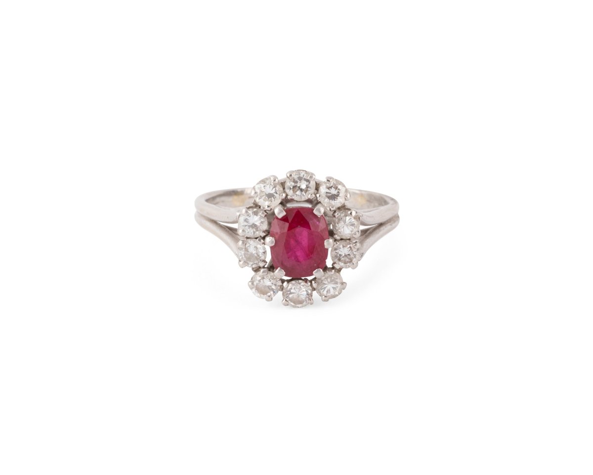 Bague Marguerite en or blanc, rubis et diamants - Castafiore