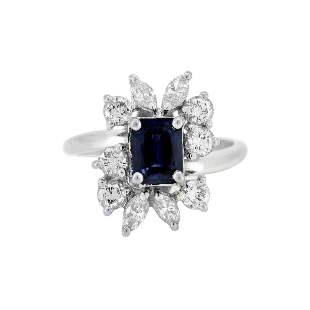 Bague Marguerite en or blanc, saphir et diamants - Castafiore