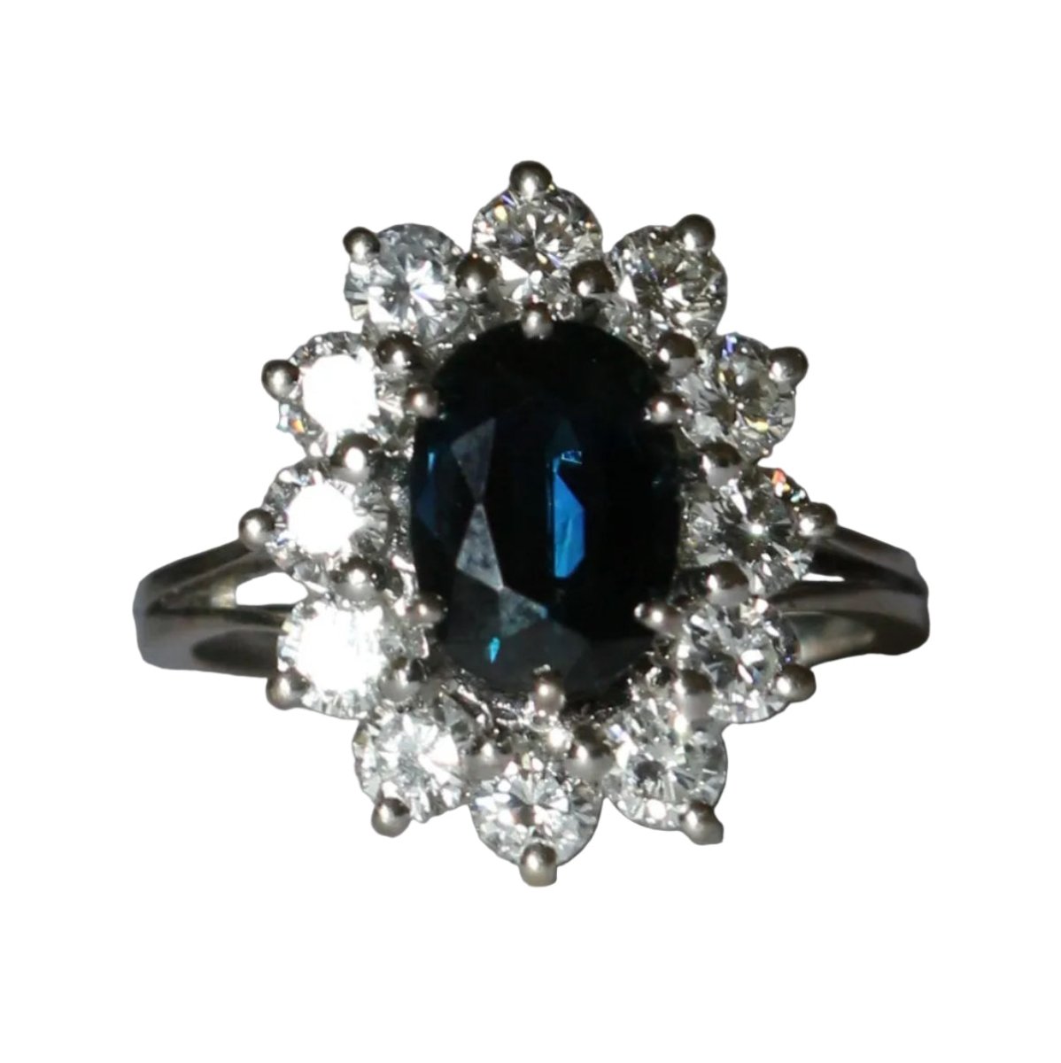 Bague Marguerite en or blanc, saphir, et diamants - Castafiore