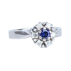 Bague Marguerite en or blanc, saphir et diamants - Castafiore