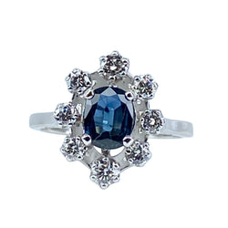 Bague Marguerite en or blanc, saphir et diamants - Castafiore