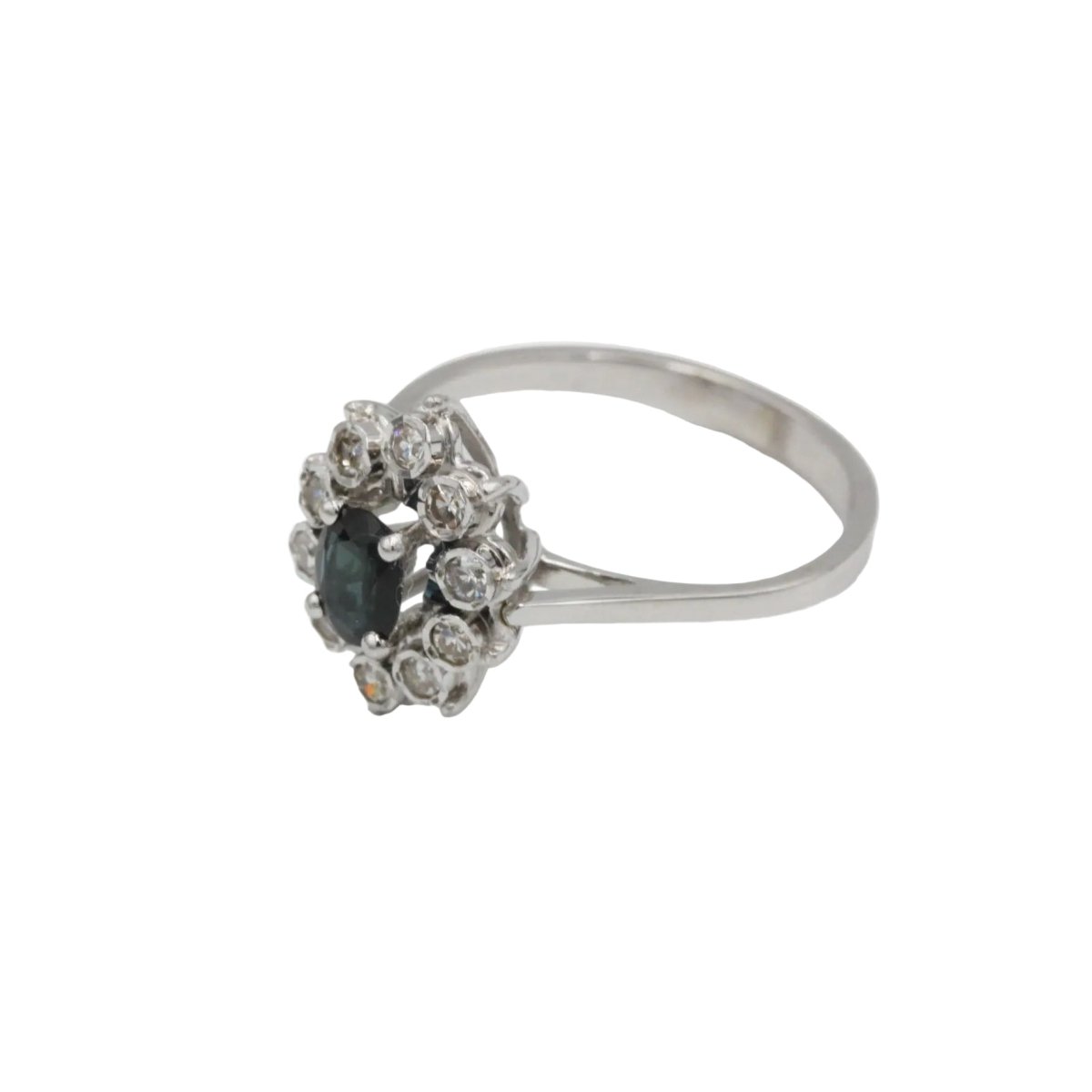 Bague Marguerite en or blanc, saphir et diamants - Castafiore