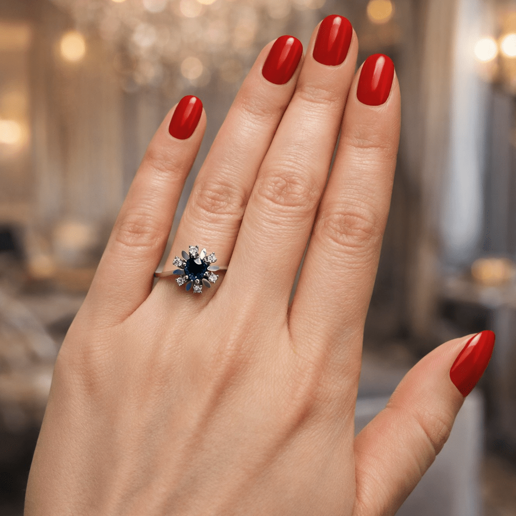 Bague Marguerite en or blanc, saphir et diamants - Castafiore