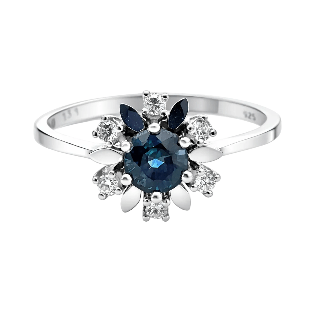 Bague Marguerite en or blanc, saphir et diamants - Castafiore