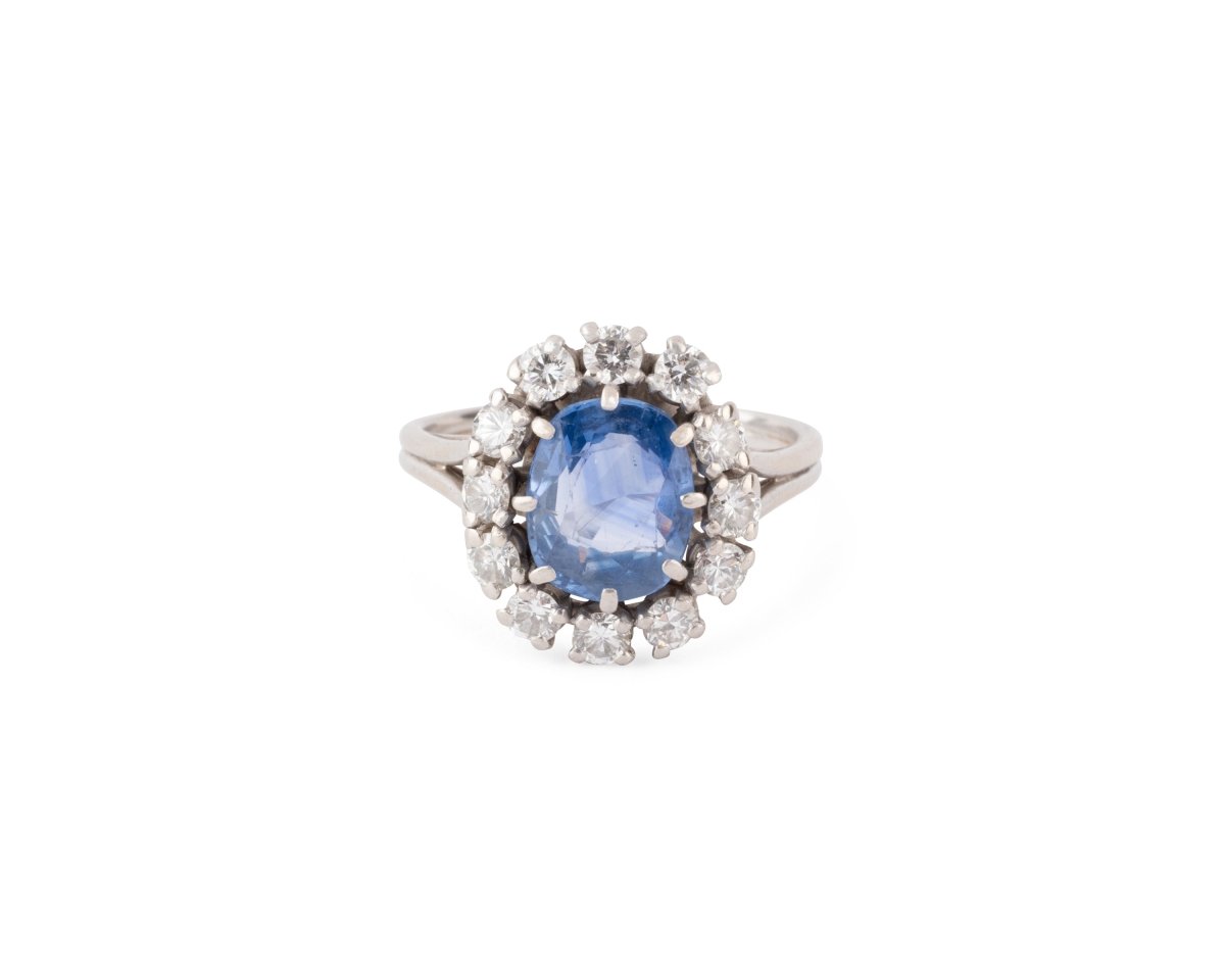 Bague Marguerite en or blanc, saphir et diamants - Castafiore