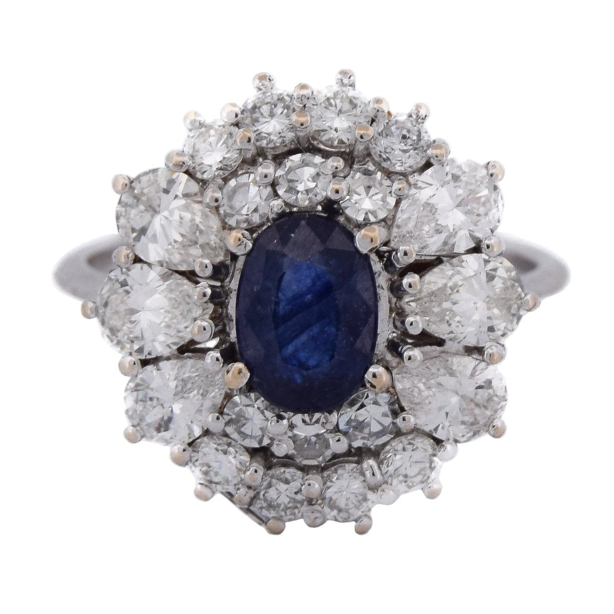 Bague Marguerite en or blanc, saphir et diamants - Castafiore