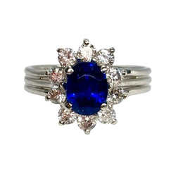 Bague Marguerite en or blanc, saphir et diamants - Castafiore