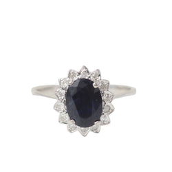 Bague Marguerite en or blanc, saphir et diamants - Castafiore