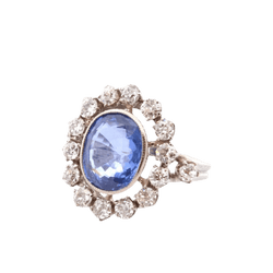 Bague Marguerite en or blanc, saphir et diamants - Castafiore