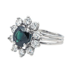 Bague Marguerite en or blanc, saphir et diamants - Castafiore