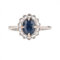 Bague Marguerite en or blanc, saphir et diamants - Castafiore