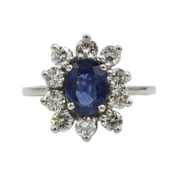 Bague Marguerite en or blanc, saphir et diamants - Castafiore