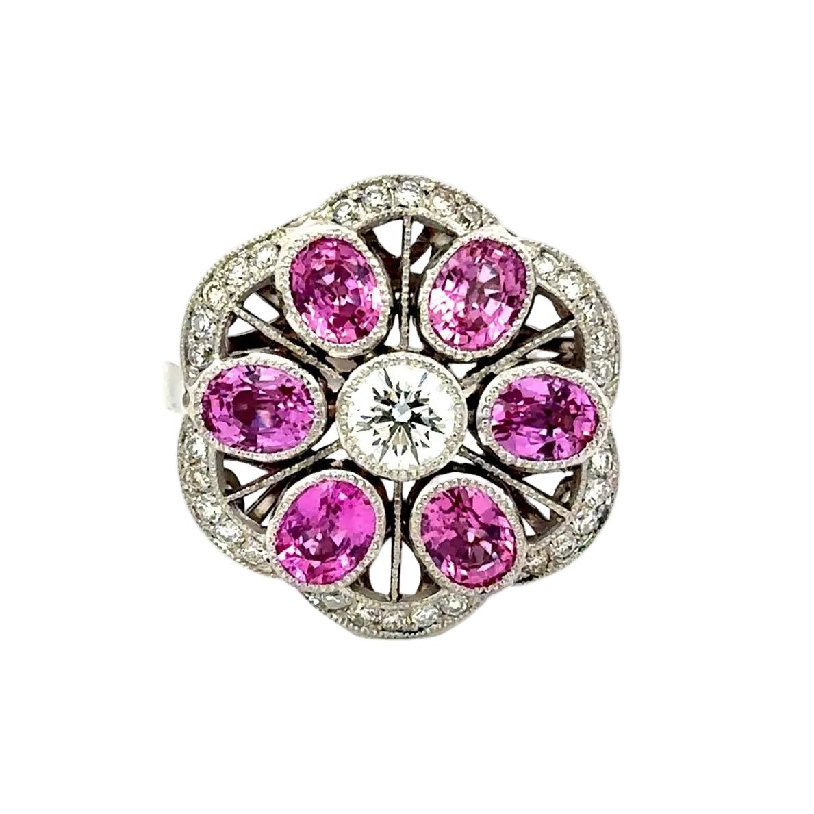 Bague Marguerite en or blanc, saphirs et diamants - Castafiore