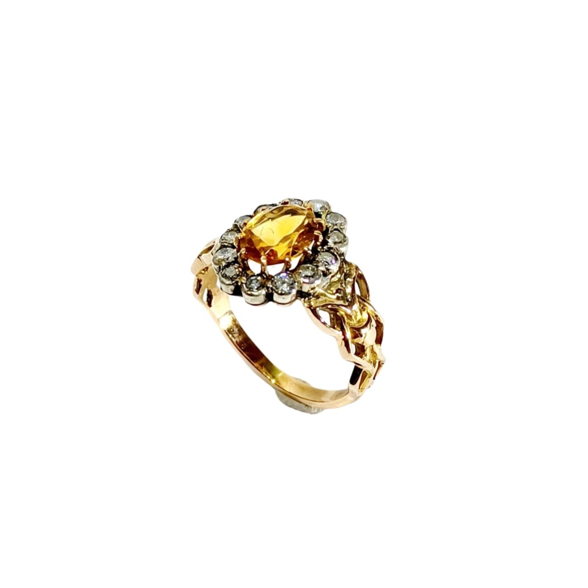 Bague Marguerite en or jaune, citrine et diamants - Castafiore