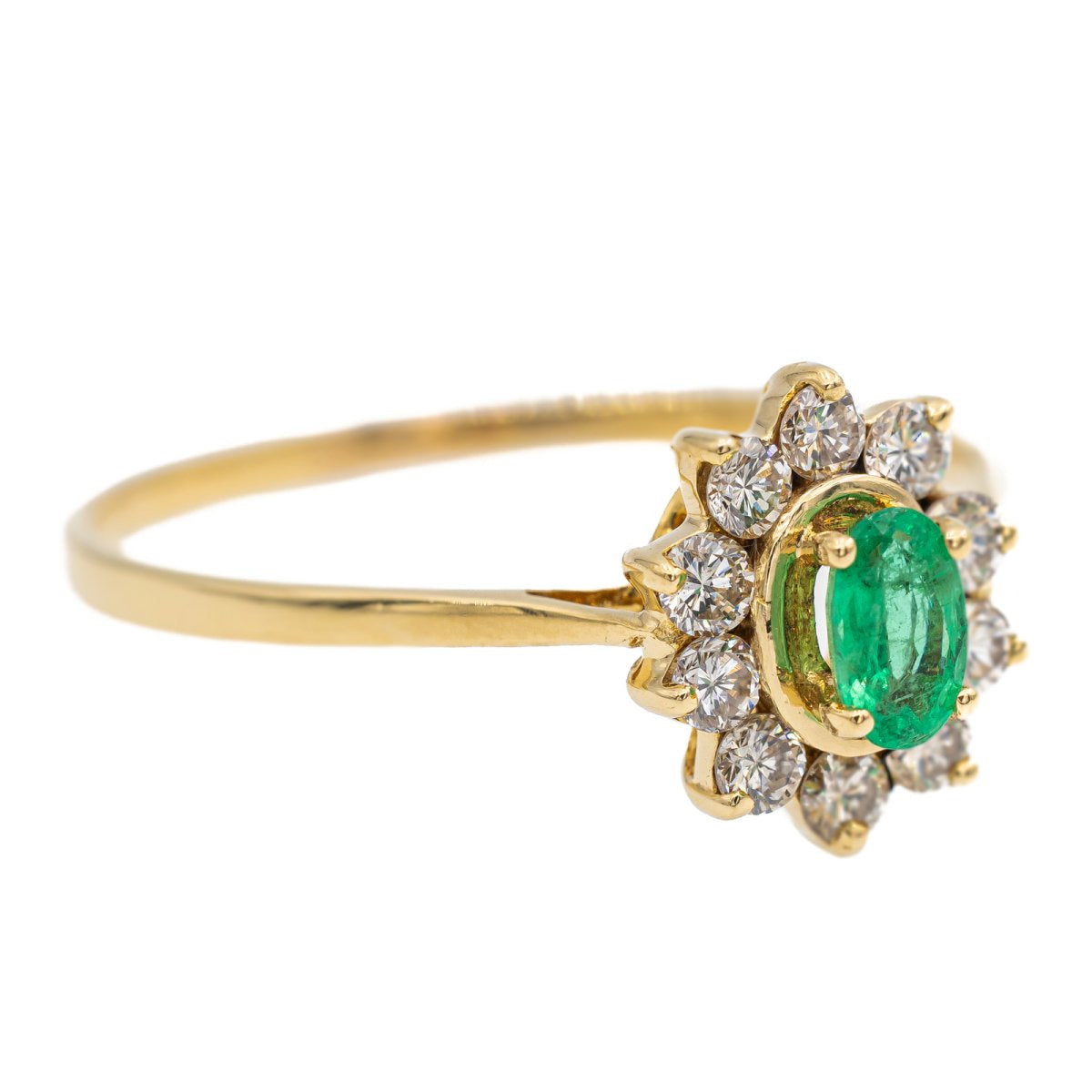 Bague marguerite en or jaune, émeraude et diamant - Castafiore