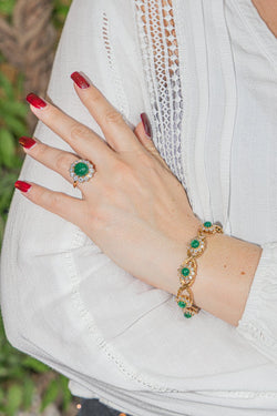 Bague Marguerite en or jaune, émeraude et diamant - Castafiore