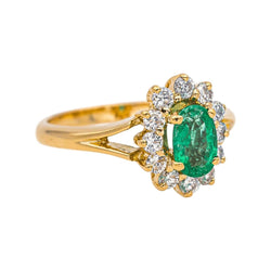 Bague Marguerite en or jaune, émeraude et diamants - Castafiore