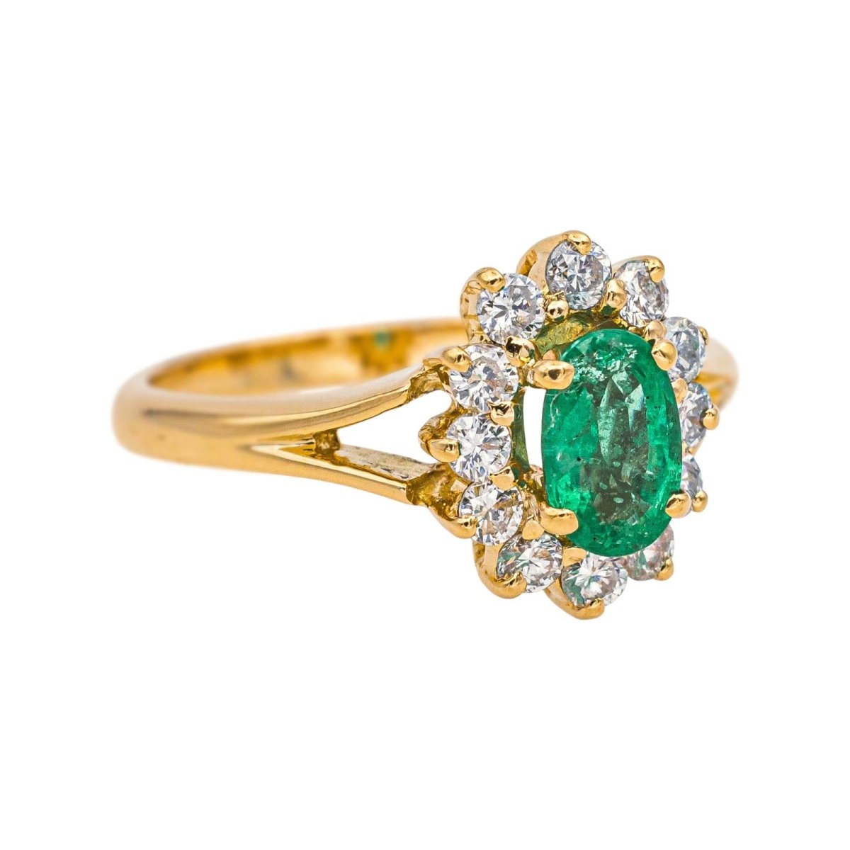 Bague Marguerite en or jaune, émeraude et diamants - Castafiore