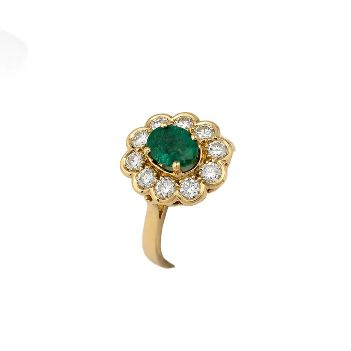 Bague Marguerite en or jaune, émeraude et diamants - Castafiore