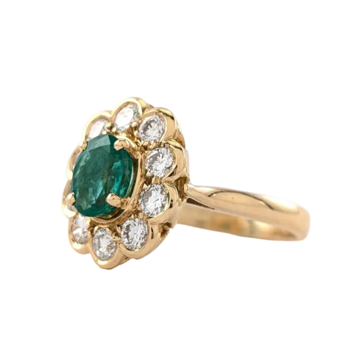 Bague Marguerite en or jaune, émeraude et diamants - Castafiore