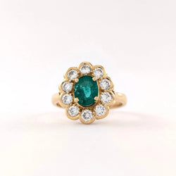 Bague Marguerite en or jaune, émeraude et diamants - Castafiore