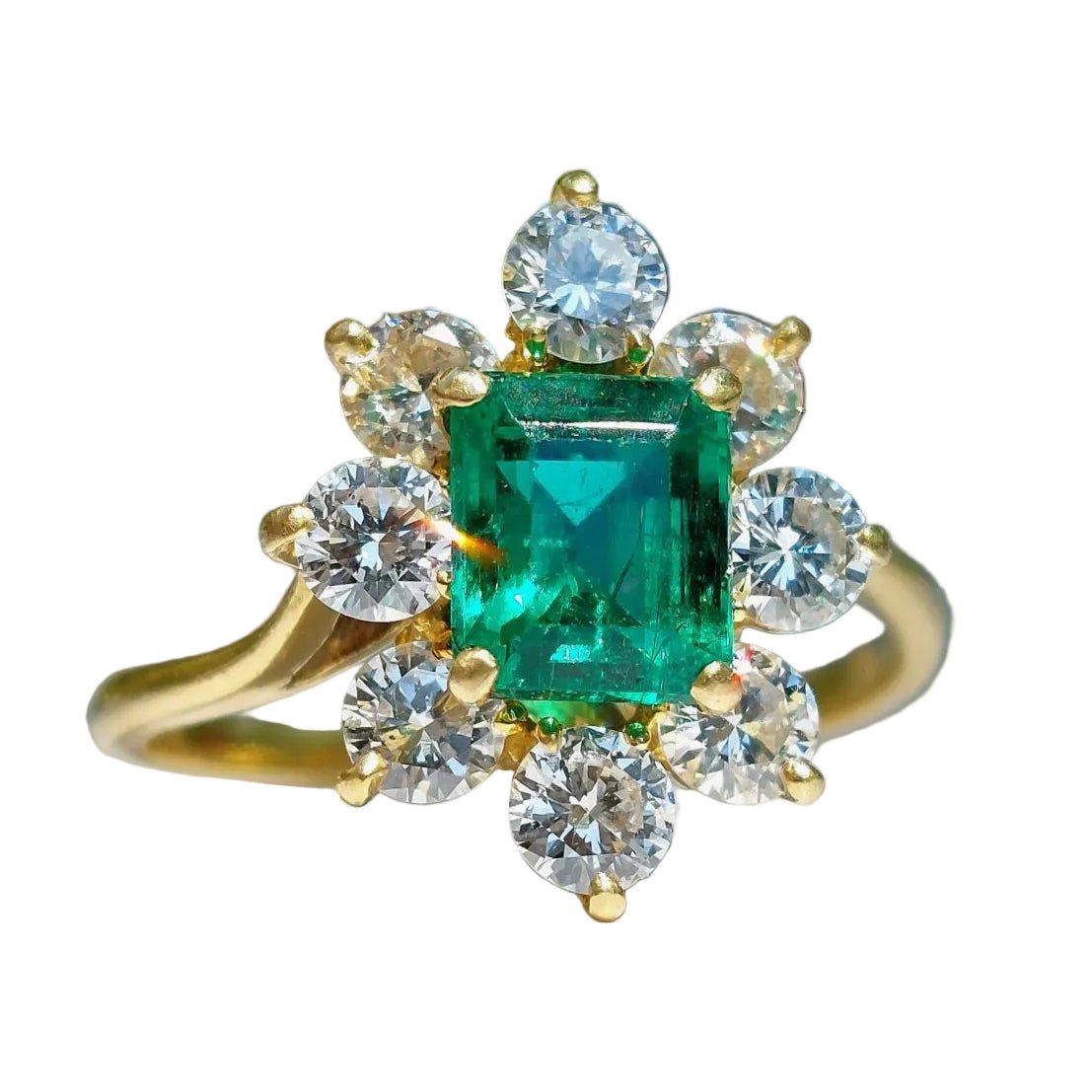Bague Marguerite en or jaune, émeraude et diamants - Castafiore