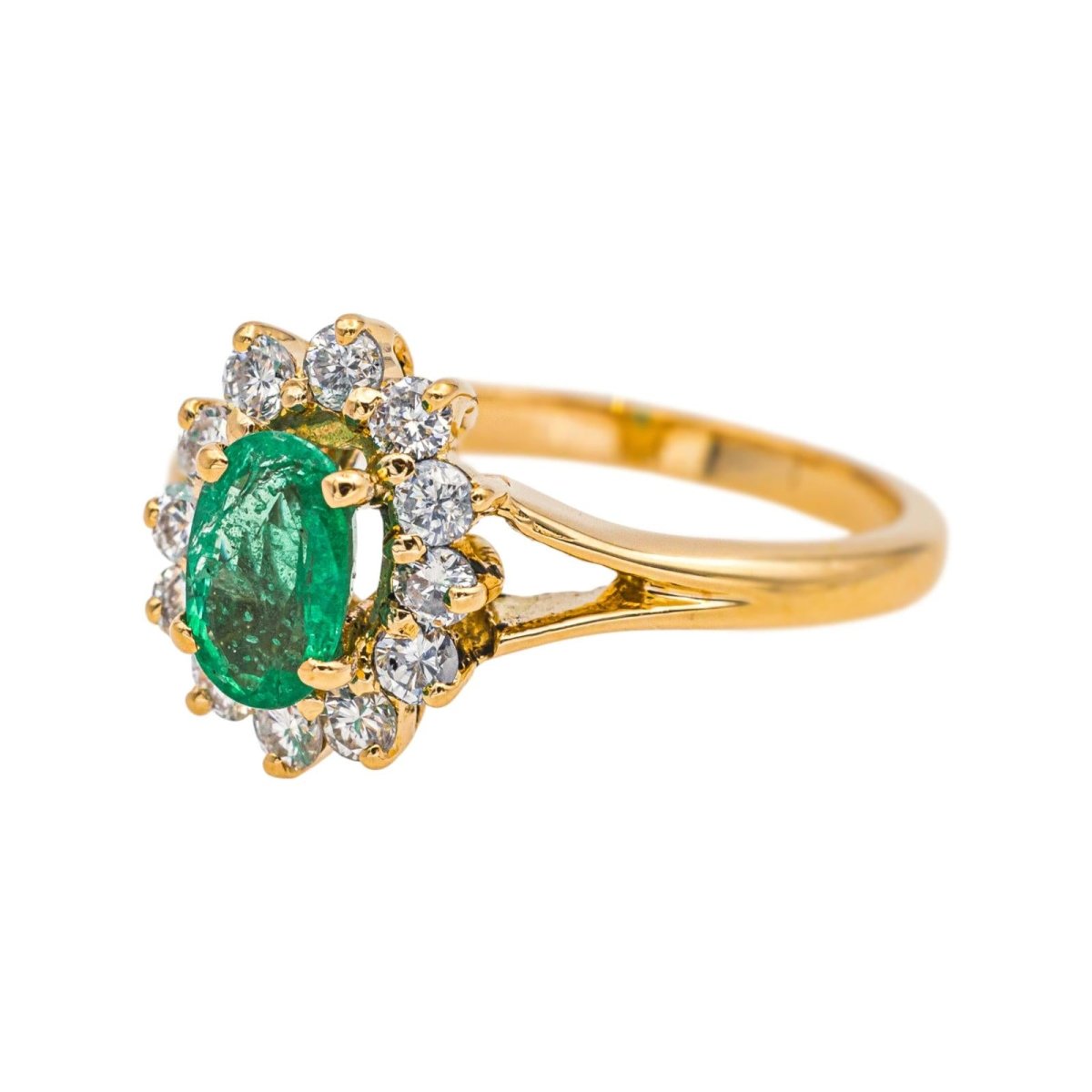 Bague Marguerite en or jaune, émeraude et diamants - Castafiore