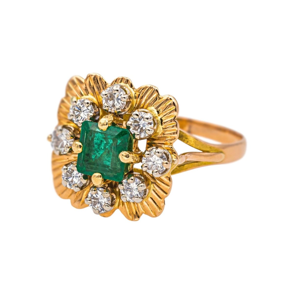 Bague Marguerite en or jaune, émeraude et diamants - Castafiore