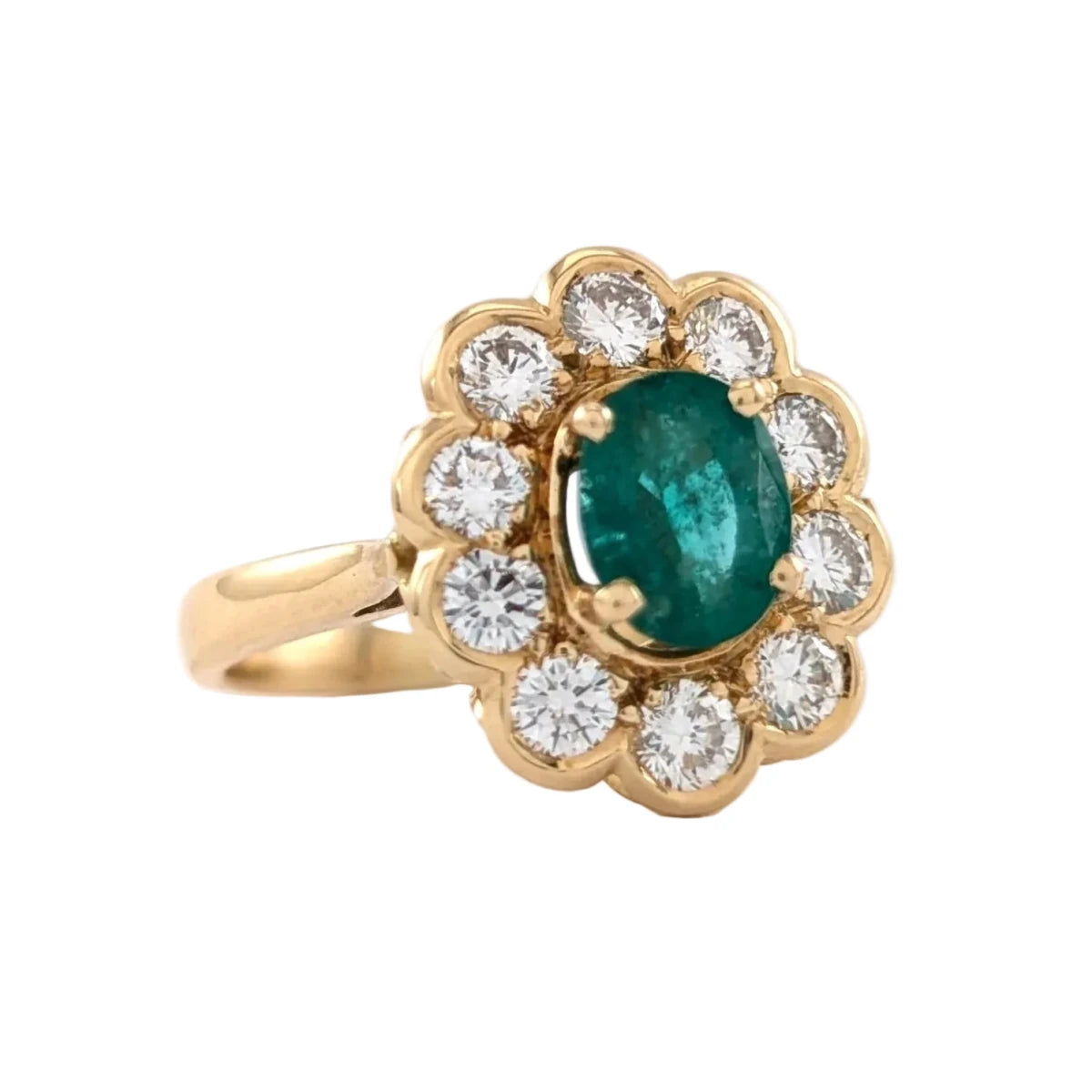 Bague Marguerite en or jaune, émeraude et diamants - Castafiore