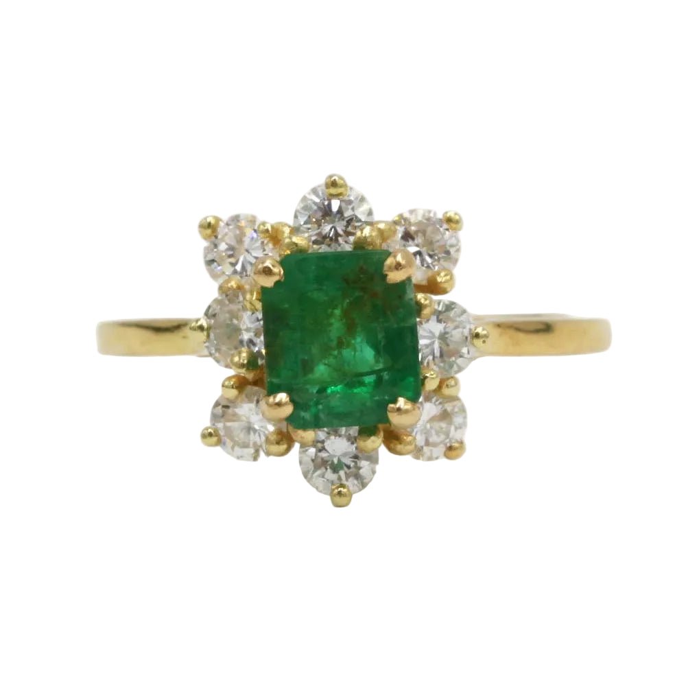 Bague Marguerite en or jaune, émeraude et diamants - Castafiore