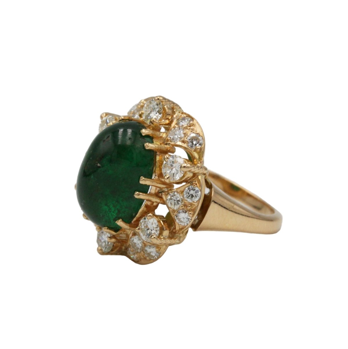 Bague Marguerite en or jaune, émeraude et diamants - Castafiore