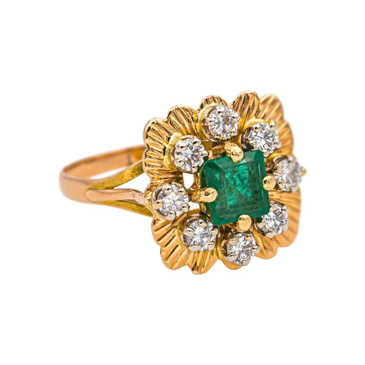 Bague Marguerite en or jaune, émeraude et diamants - Castafiore