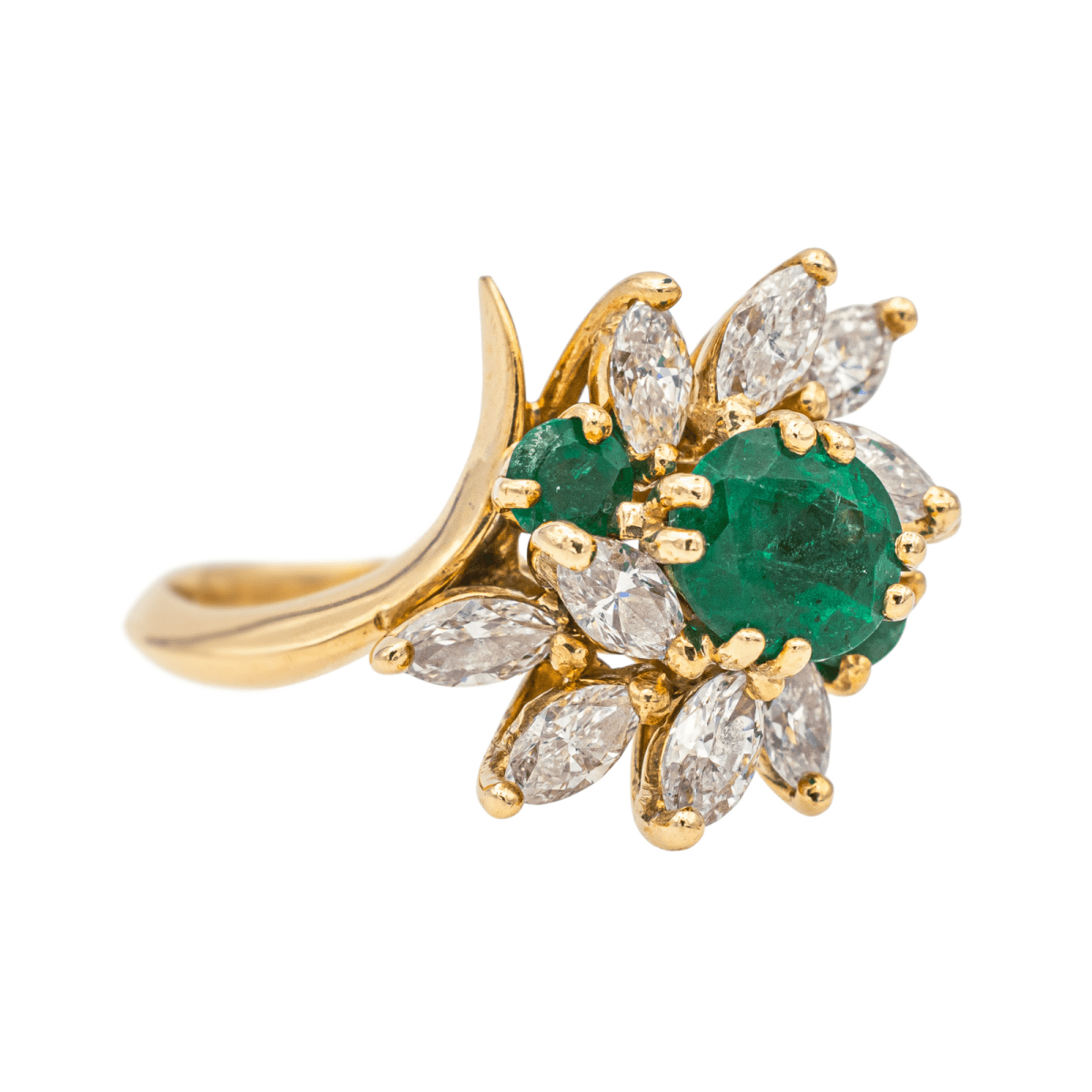 Bague Marguerite en or jaune, émeraudes et diamants - Castafiore